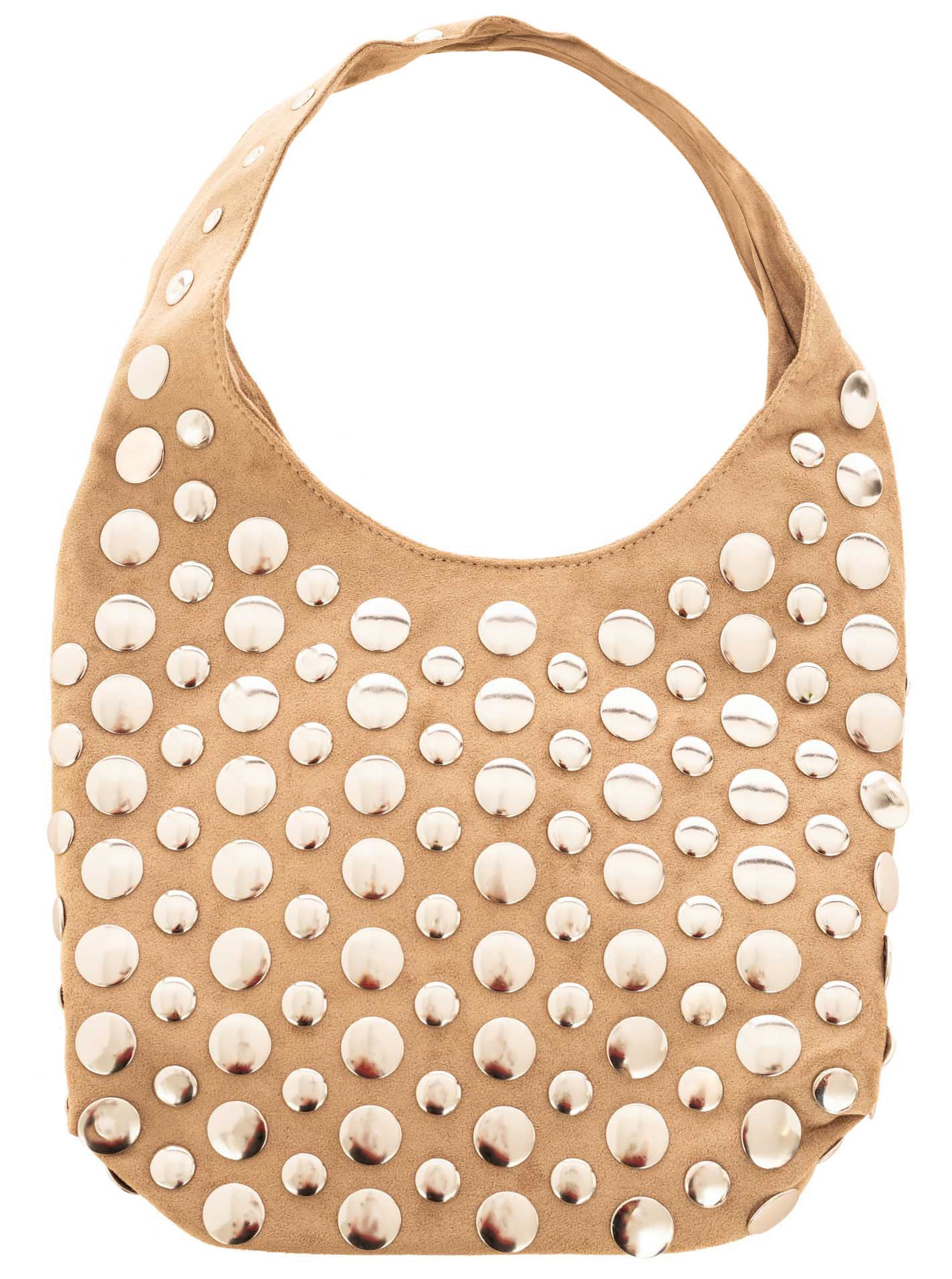 Zwillingsherz Velour Shopper Boxy Nieten Beige Tasche