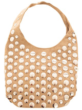 Zwillingsherz Velour Shopper Boxy Nieten Beige Tasche