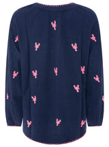 Zwillingsherz Bluse Gestickte Hummer - Dunkel-Blau | Maritime Stickerei | Viskose