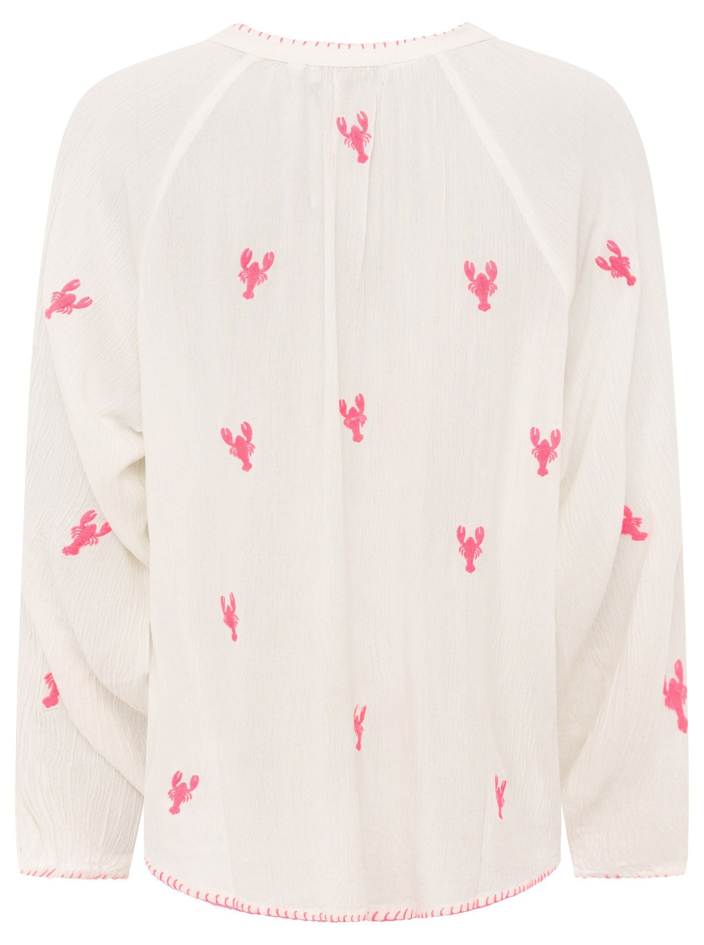 Zwillingsherz Bluse Gestickte Hummer - Weiß  - Maritime Stickerei - Viskose