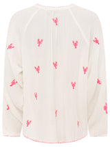 Zwillingsherz Bluse Gestickte Hummer - Weiß  - Maritime Stickerei - Viskose