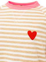 Zwillingsherz Sweat-Shirt BW Streifen & Herz Beige- Oversized Fit