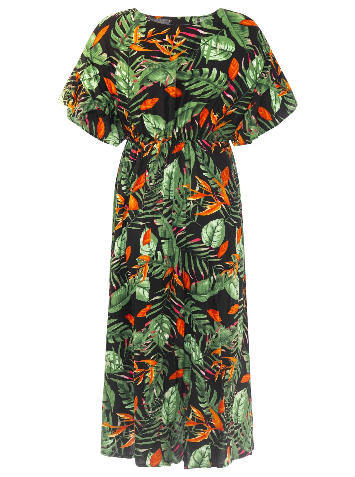 Zwillingsherz Maxikleid Viskose "Dschungel" Schwarz