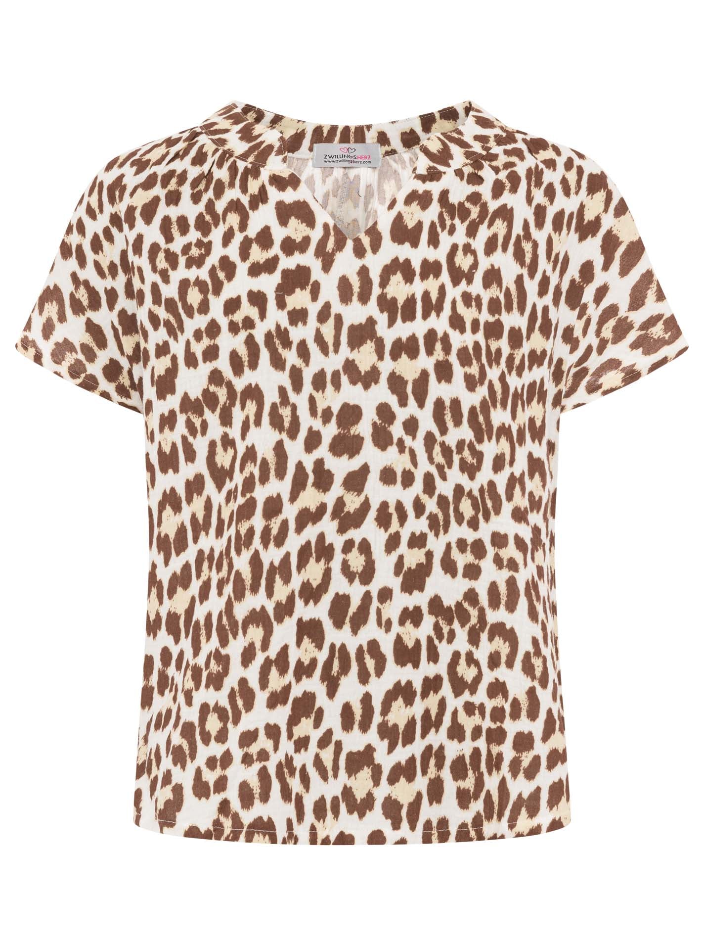 Zwillingsherz Bluse Musselin Leo Beige