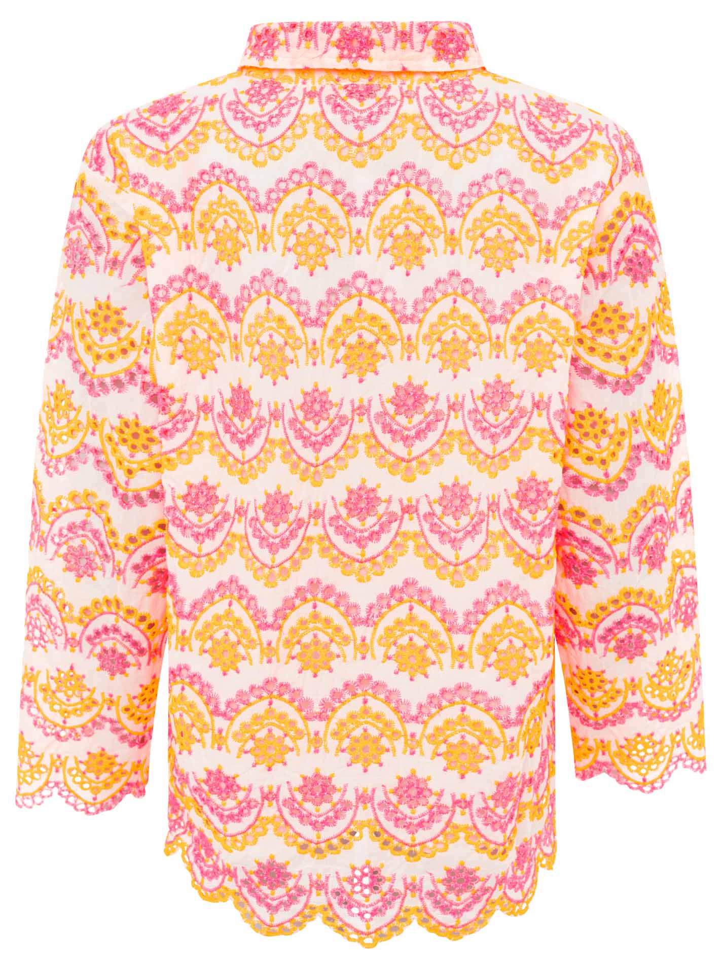 Zwillingsherz Langarmbluse Lochstickerei Neonpink