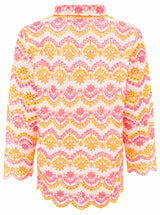 Zwillingsherz Langarmbluse Lochstickerei Neonpink