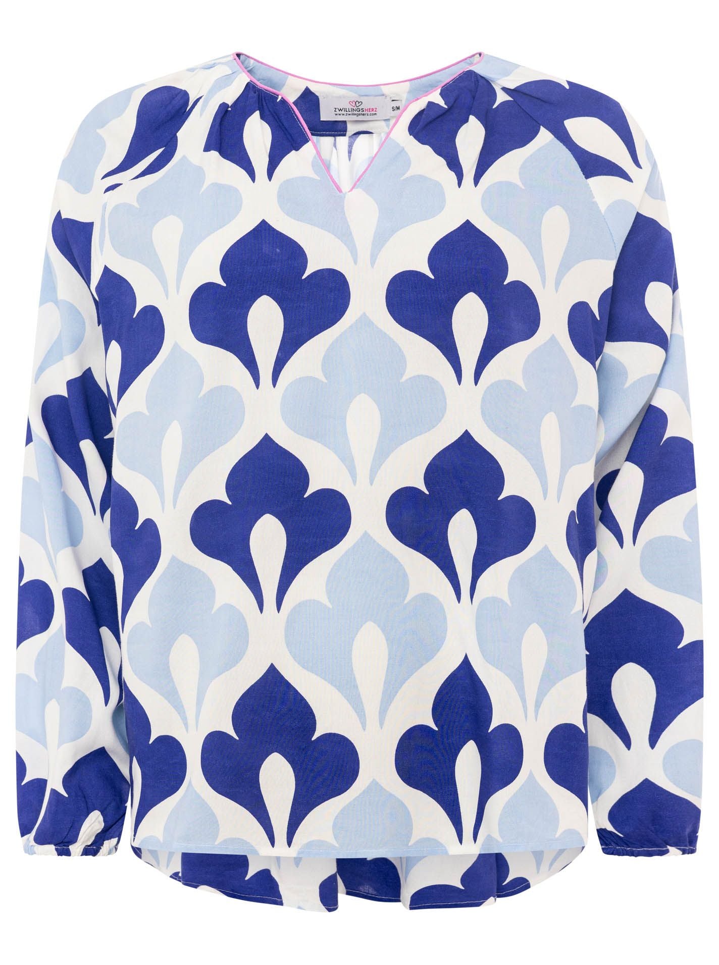Zwillingsherz Bluse Graphic Flower Blau Viskose