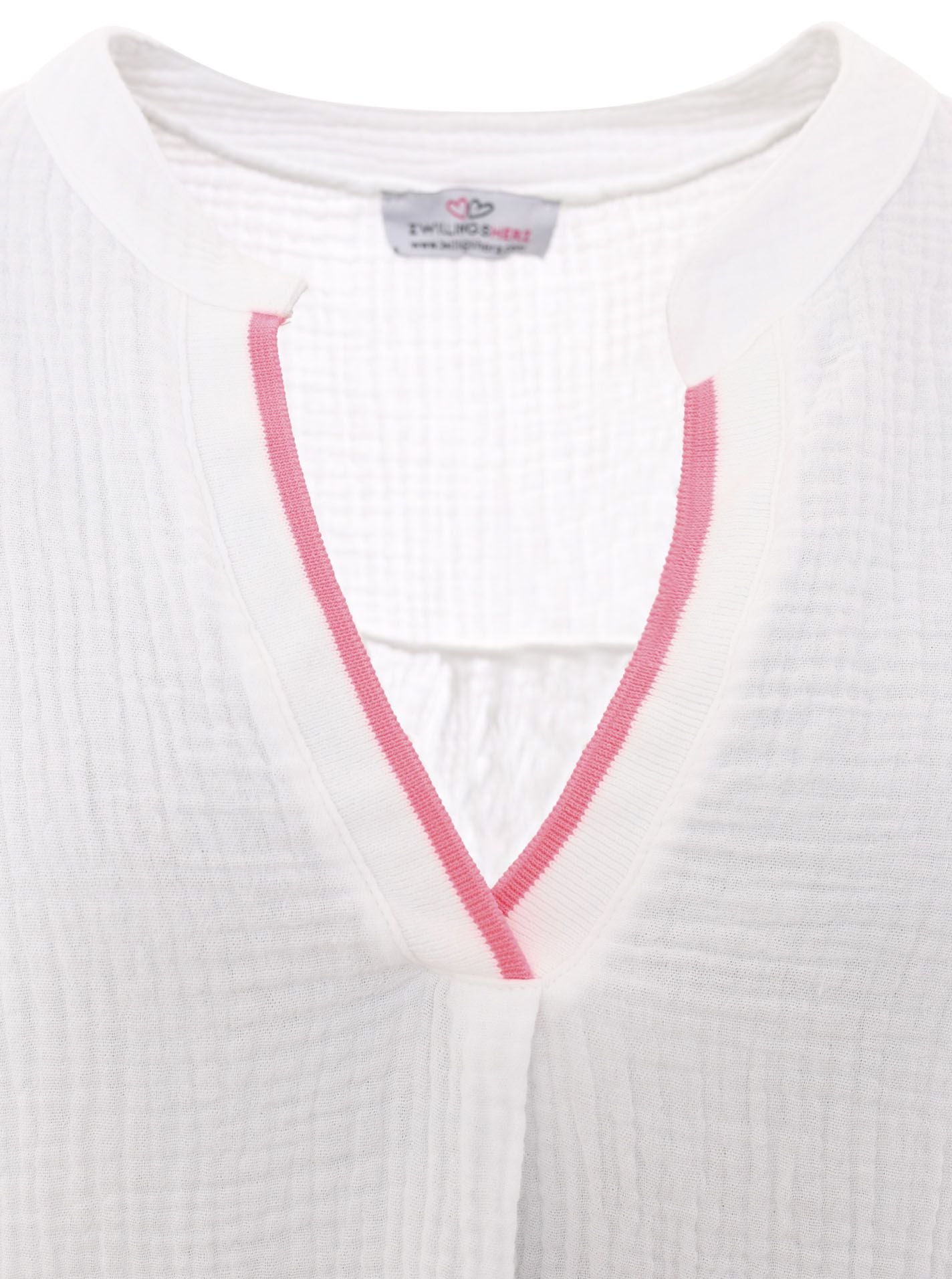 Zwillingsherz Musselin-Bluse Neonkante Weiß Baumwolle