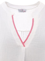 Zwillingsherz Musselin-Bluse Neonkante Weiß Baumwolle