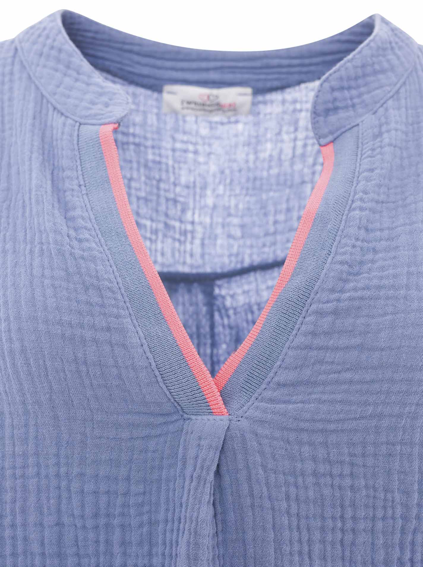 Zwillingsherz Bluse Musselin Neonkante Jeans-Blau