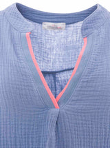 Zwillingsherz Bluse Musselin Neonkante Jeans-Blau