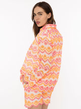 Zwillingsherz Langarmbluse Lochstickerei Neonpink
