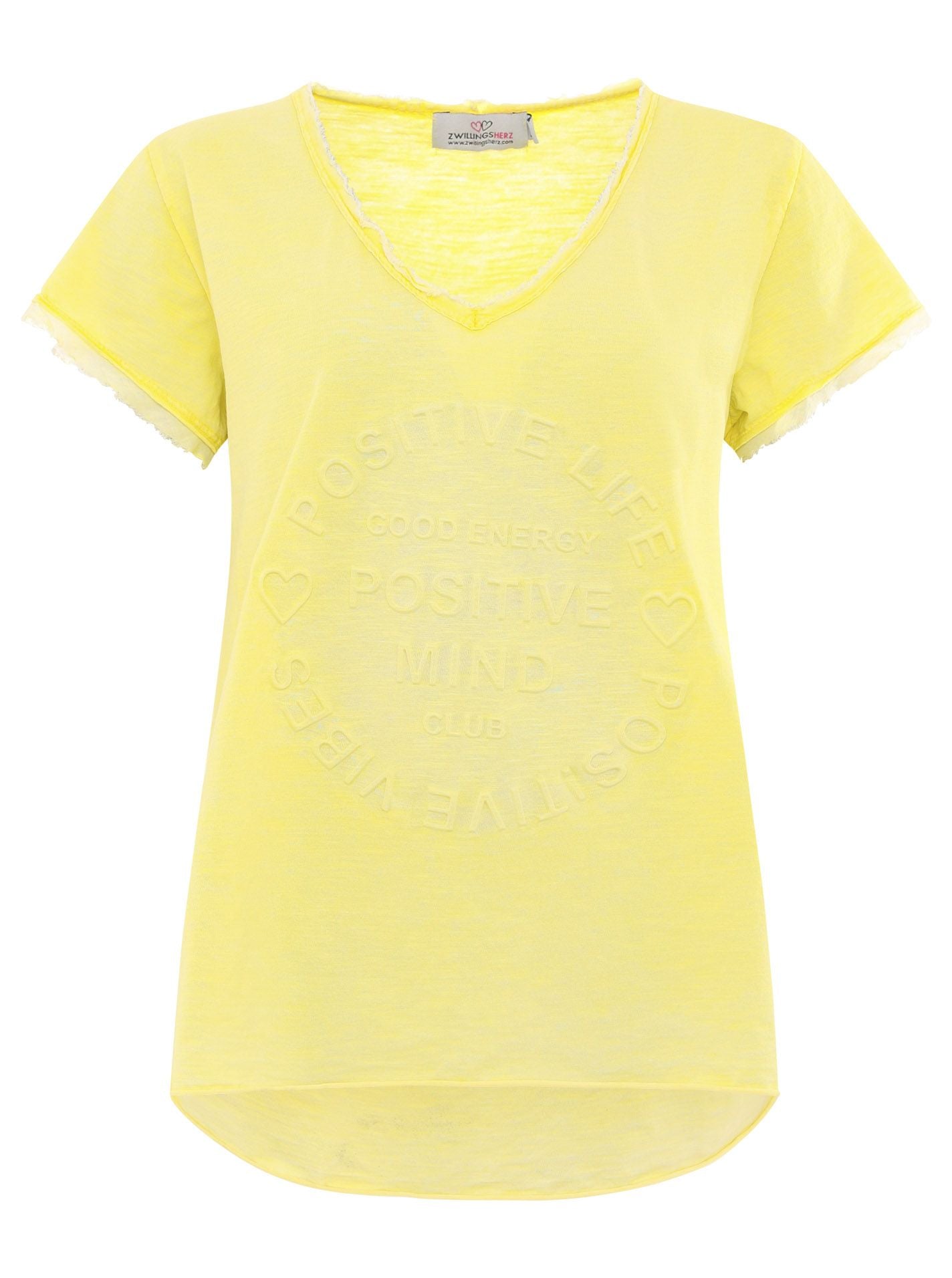 Zwillingsherz Shirt Tail - Positive Mind- 100% Baumwolle - Gelb