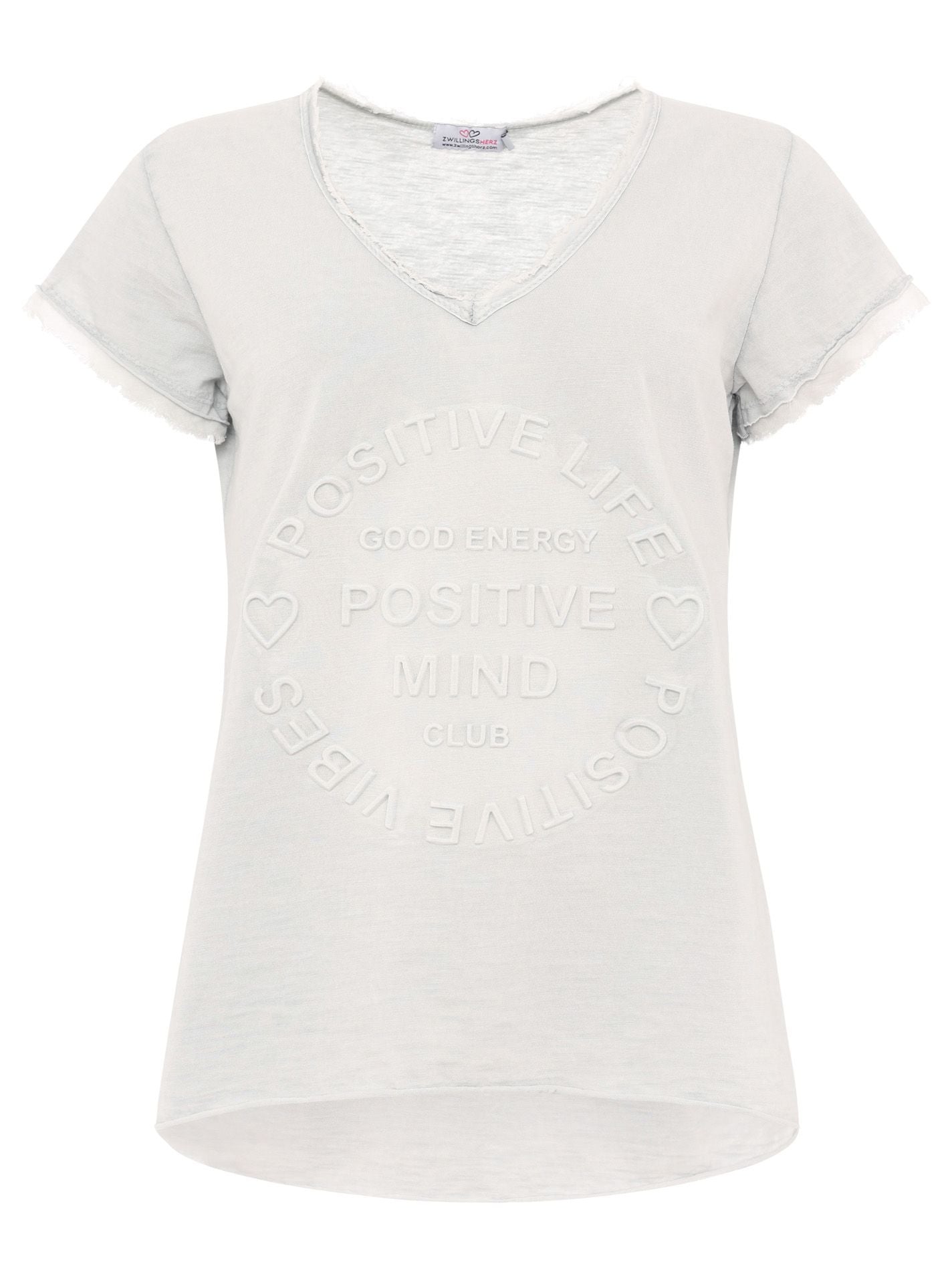 Zwillingsherz Shirt Tail - Positive Mind- 100% Baumwolle - Hellgrau