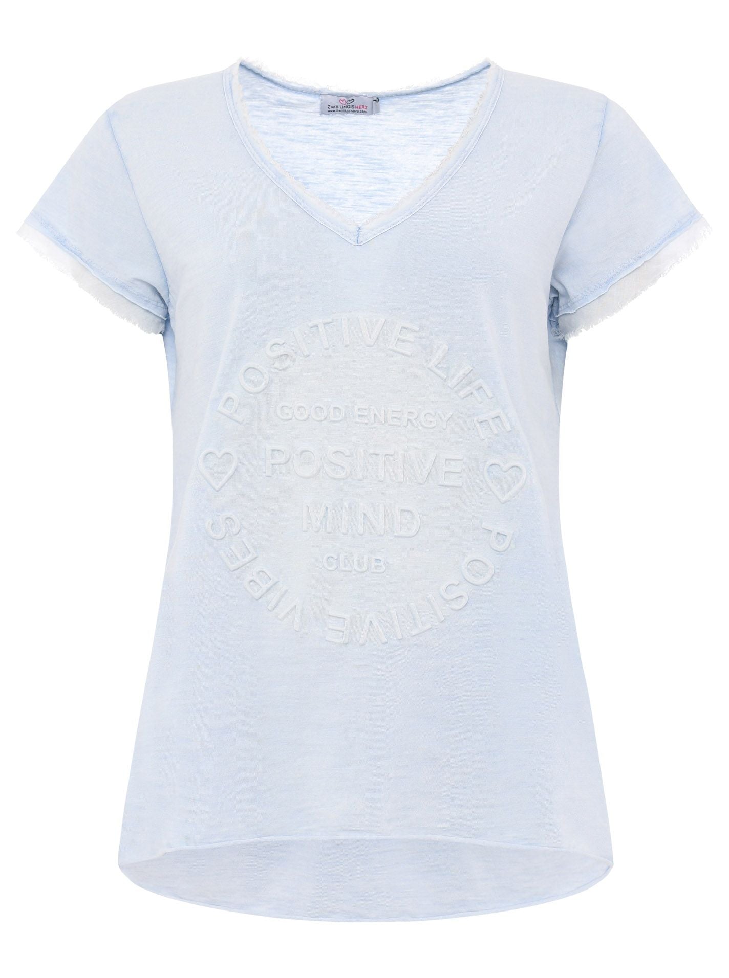 Zwillingsherz Shirt Tail - Positive Mind- 100% Baumwolle - Hellblau