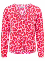 Zwillingsherz Cardigan mit Knöpfen - 100% Kaschmir - Leoprint - Bubblegum
