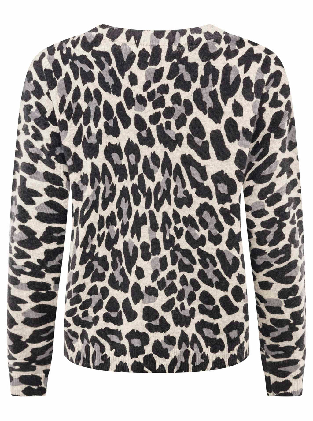 Zwillingsherz Cardigan mit Knöpfen - 100% Kaschmir - Leoprint - Hellgrau