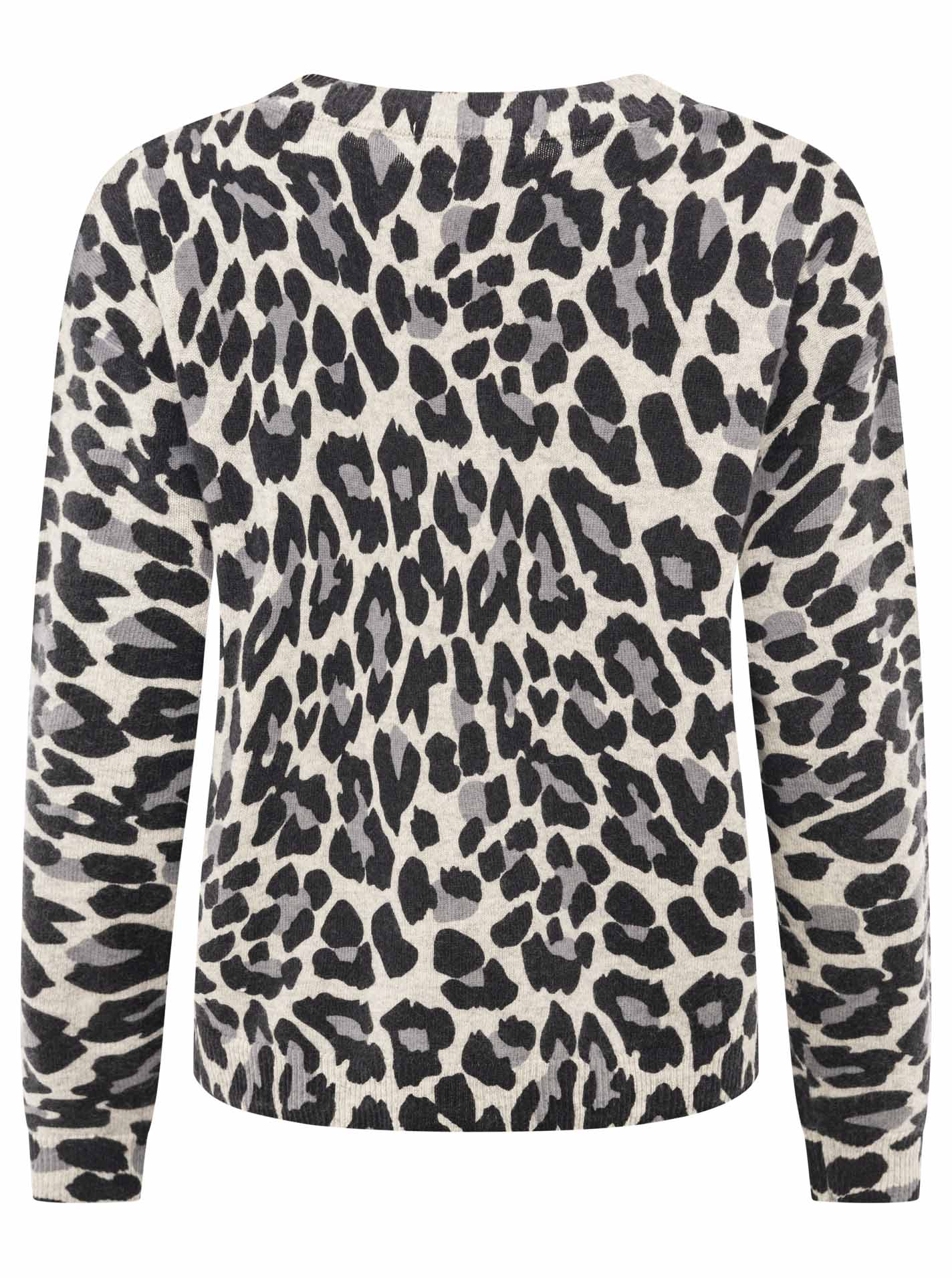 Zwillingsherz Cardigan mit Knöpfen - 100% Kaschmir - Leoprint - Hellgrau