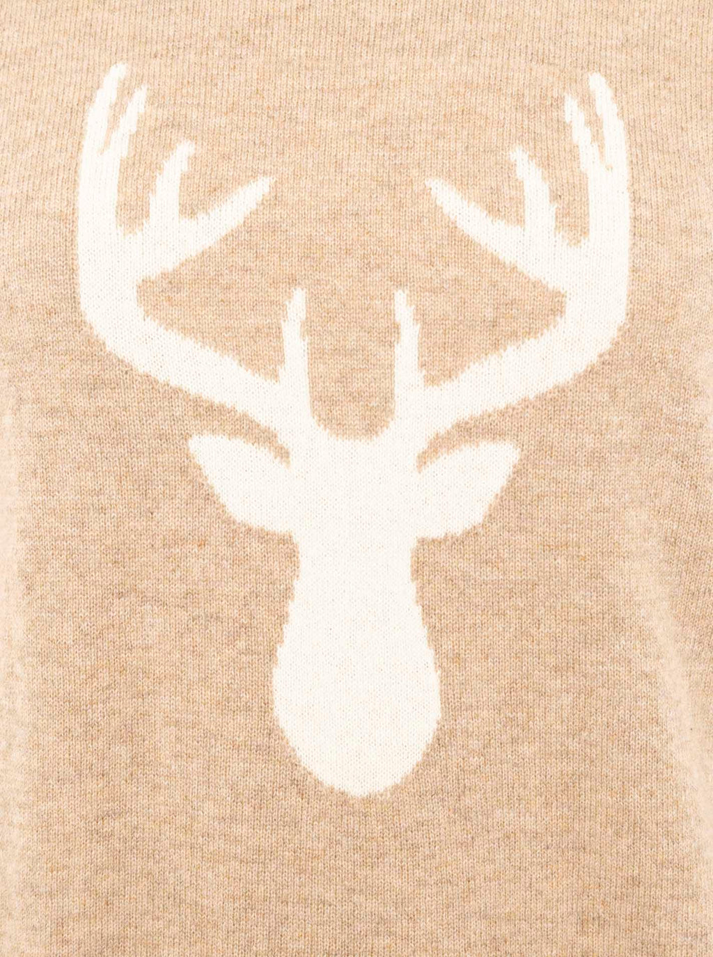 Zwillingsherz Pullover - 100% Kaschmir in Beige mit Hirsch in Creme