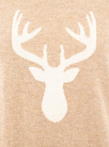Zwillingsherz Pullover - 100% Kaschmir in Beige mit Hirsch in Creme