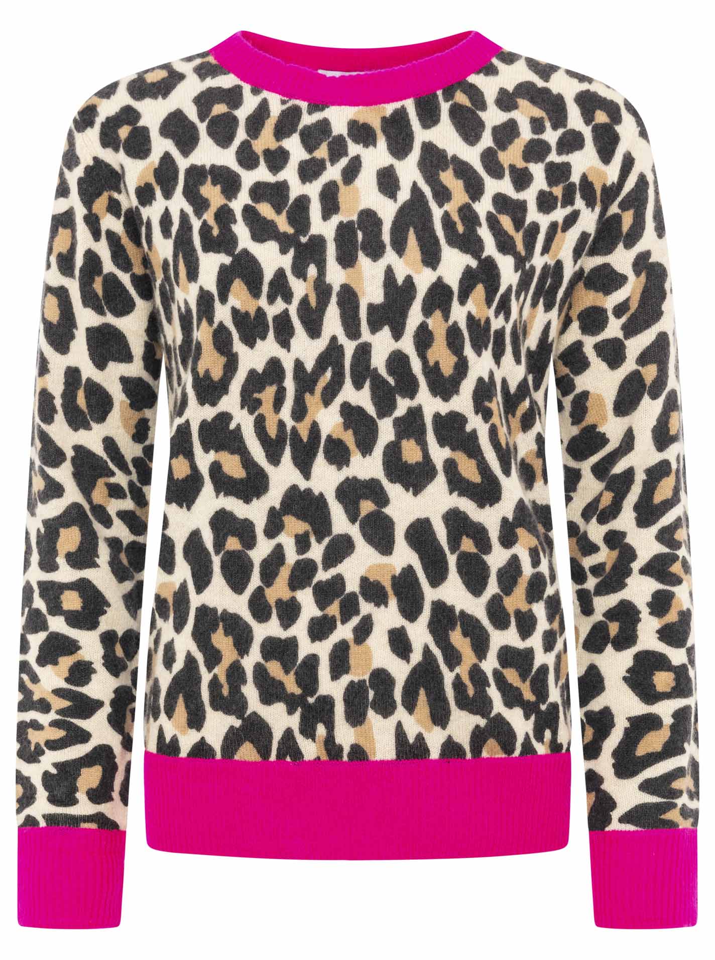 Zwillingsherz Rundhals Pullover aus 100% Kaschmir - Leo mit neonpinker Kante