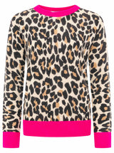 Zwillingsherz Rundhals Pullover aus 100% Kaschmir - Leo mit neonpinker Kante