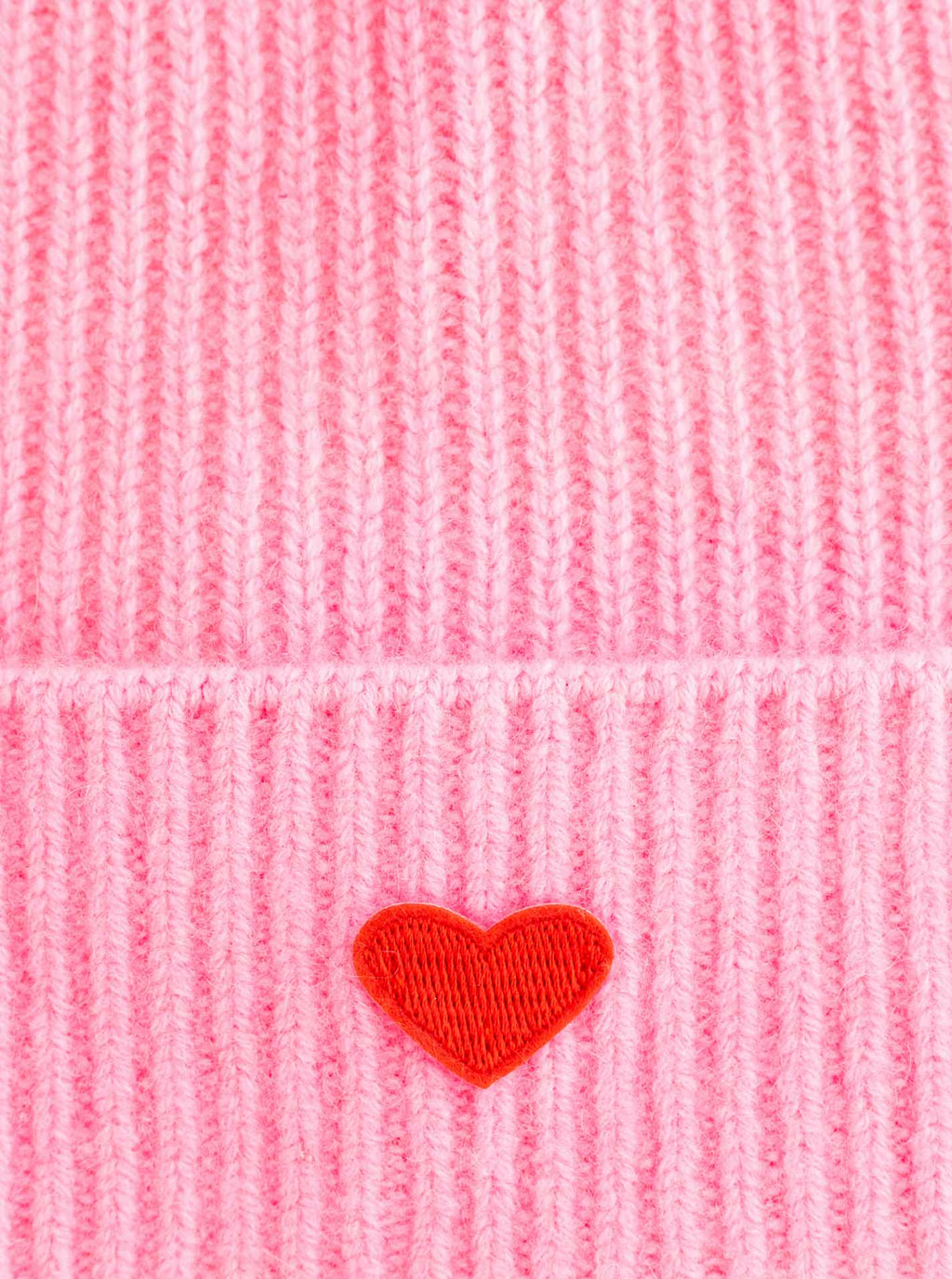Zwillingsherz Kaschmir-Umschlag-Mütze - 100% Kaschmir, Rosa mit rotem Herz