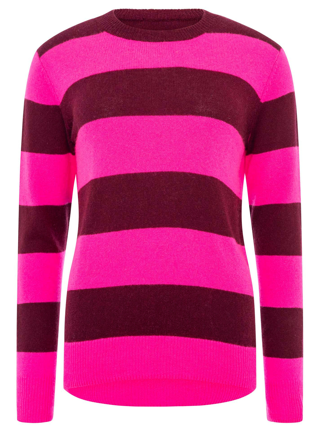 Neue Kollektion! Zwillingsherz Kaschmir Pullover "Blockstreifen" 100% Kaschmir - Neonpink & Bugunder