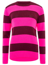 Neue Kollektion! Zwillingsherz Kaschmir Pullover "Blockstreifen" 100% Kaschmir - Neonpink & Bugunder