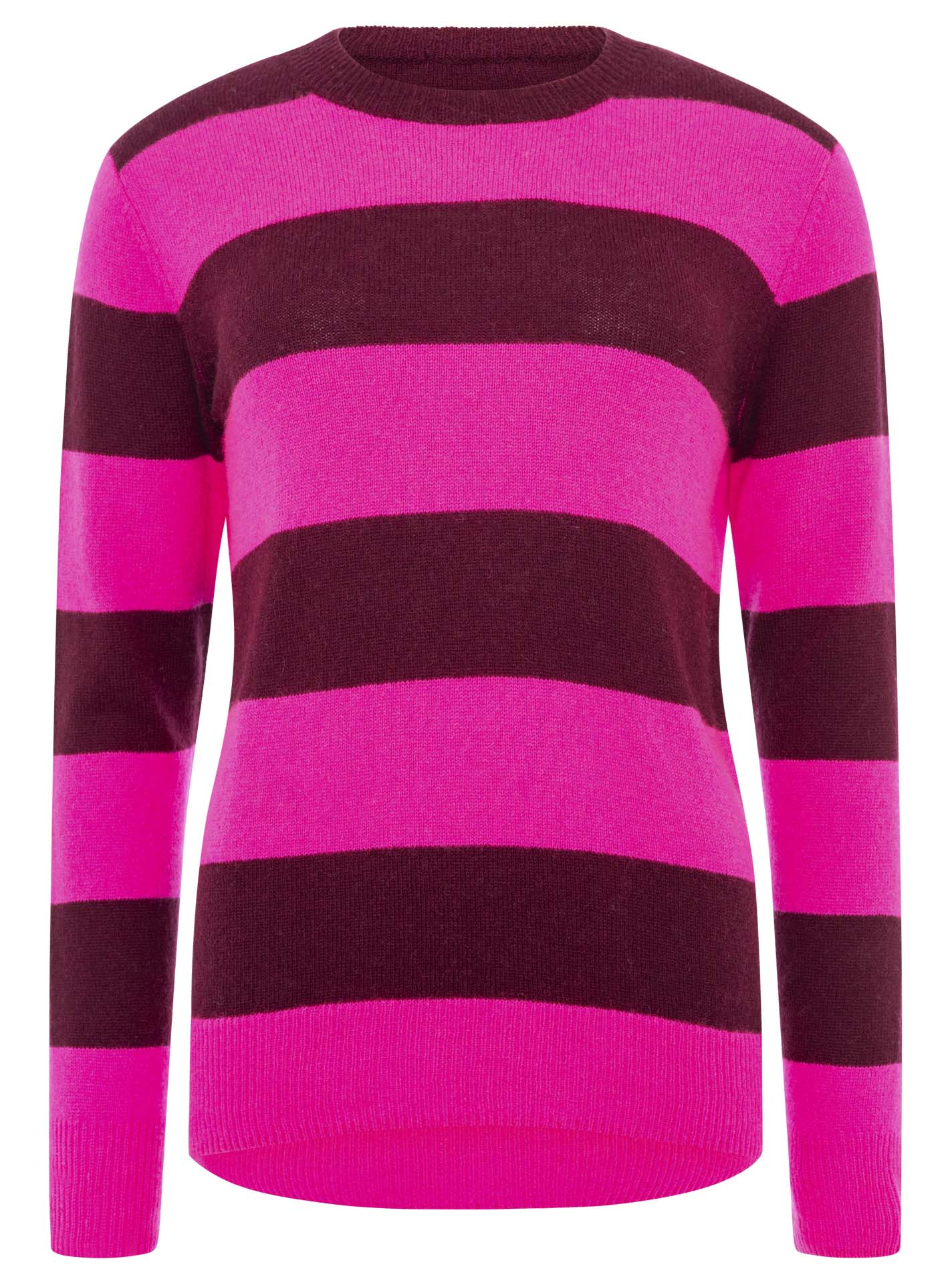 Neue Kollektion! Zwillingsherz Kaschmir Pullover "Blockstreifen" 100% Kaschmir - Neonpink & Bugunder