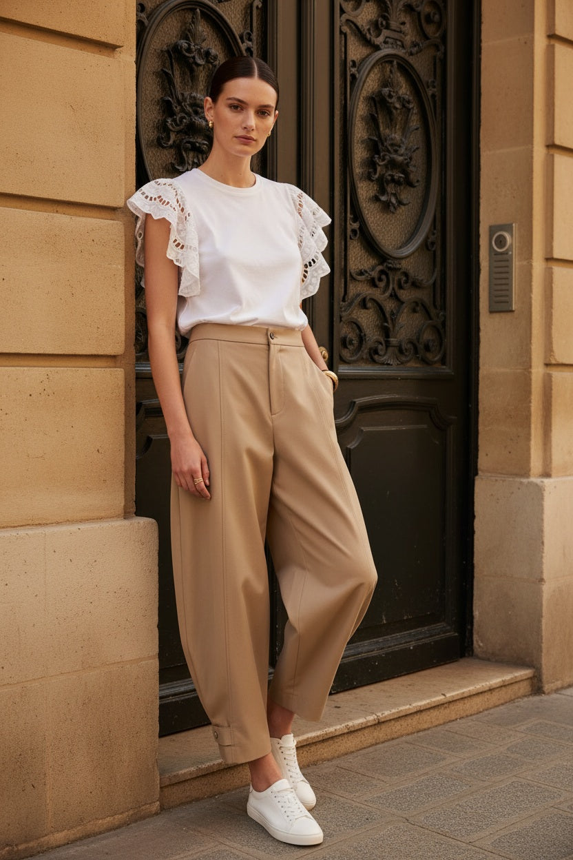Attentif Paris Ballonhose mit Bindeband am Saum Camel