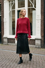 Audrey Paris Strickpullover mit Rüschen in Kirschrot