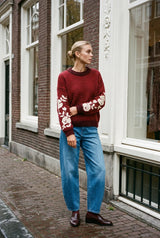 Afinity Strickpullover Audrey mit Blumenstickerei Rouge – lockerer Schnitt