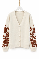 Audrey by Afinity bestickte Strickjacke mit Blumen Beige-Braun
