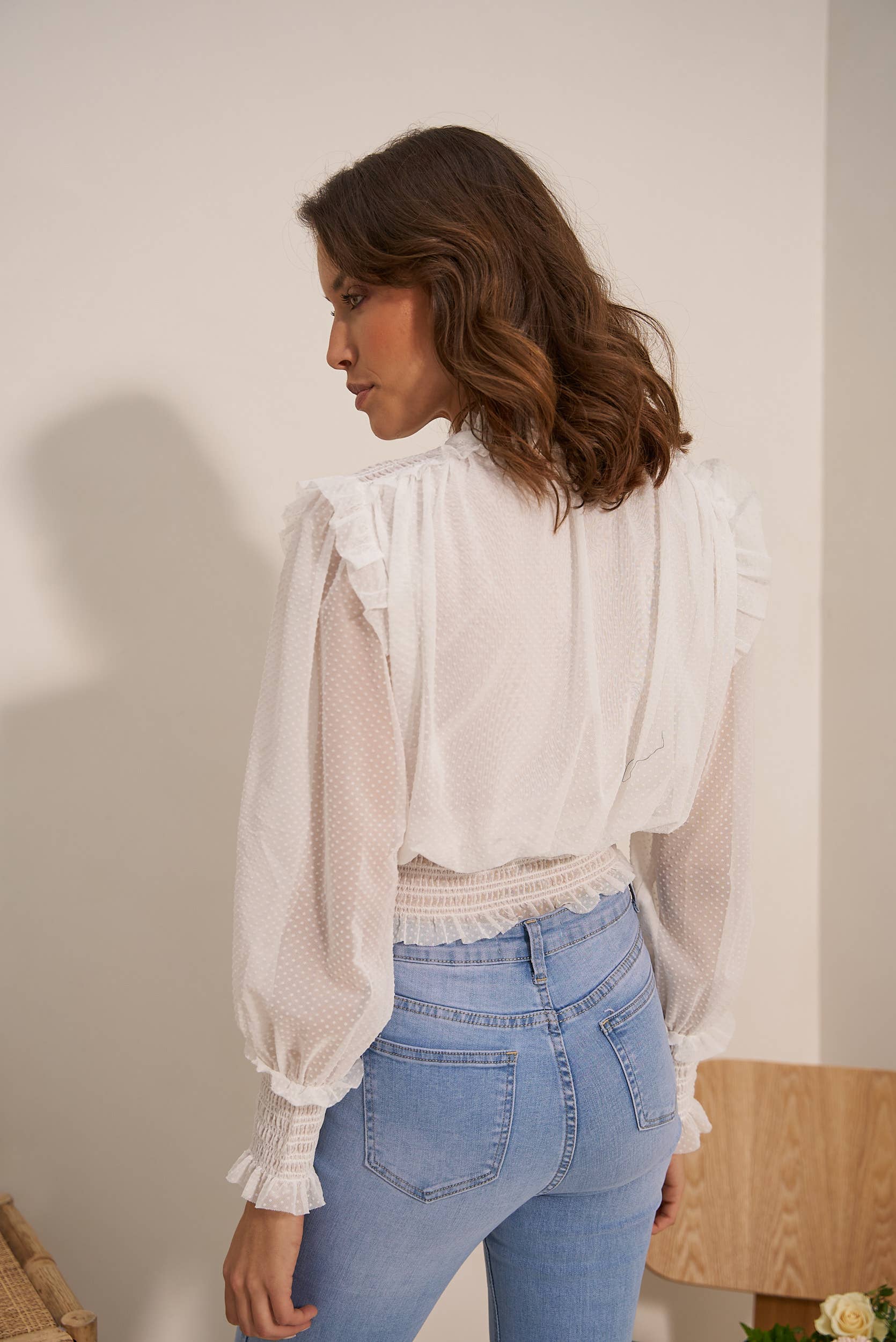 Bluse September V-Ausschnitt - 80966-2: Ecru/Noir / 1S-1M-1 L