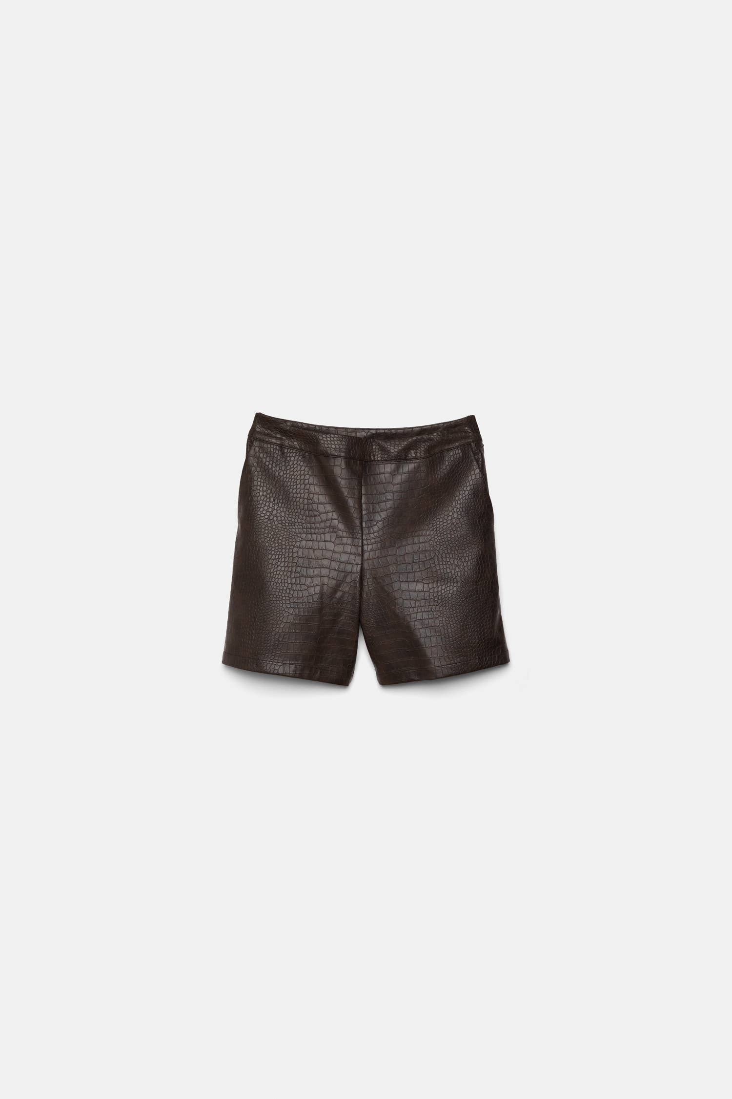 Lanidor Shorts in Krokodil - Optik - Braune Eco-Leder Shorts mit Struktur