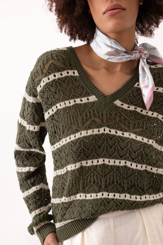 Neu!! Lanidor - Pulli - 100% Baumwolle - Khaki-Beige gestreift