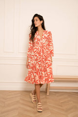 Choklate Paris Sommerkleid Sienna Midi Ecru/Rot Hibiskus-Print Viskose