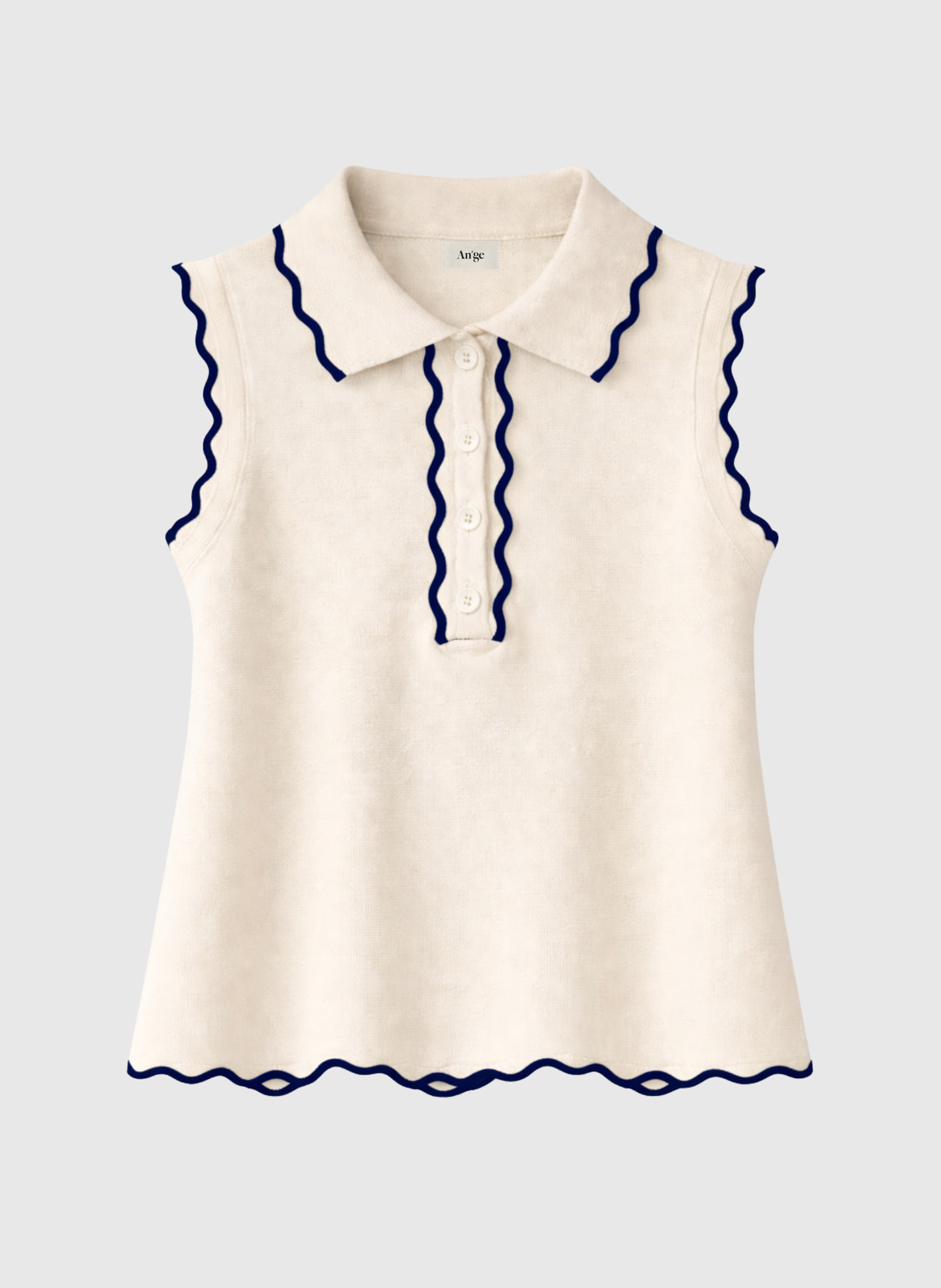 Ange Paris Feinstrick-Top Ecru ärmellos mit Polokragen