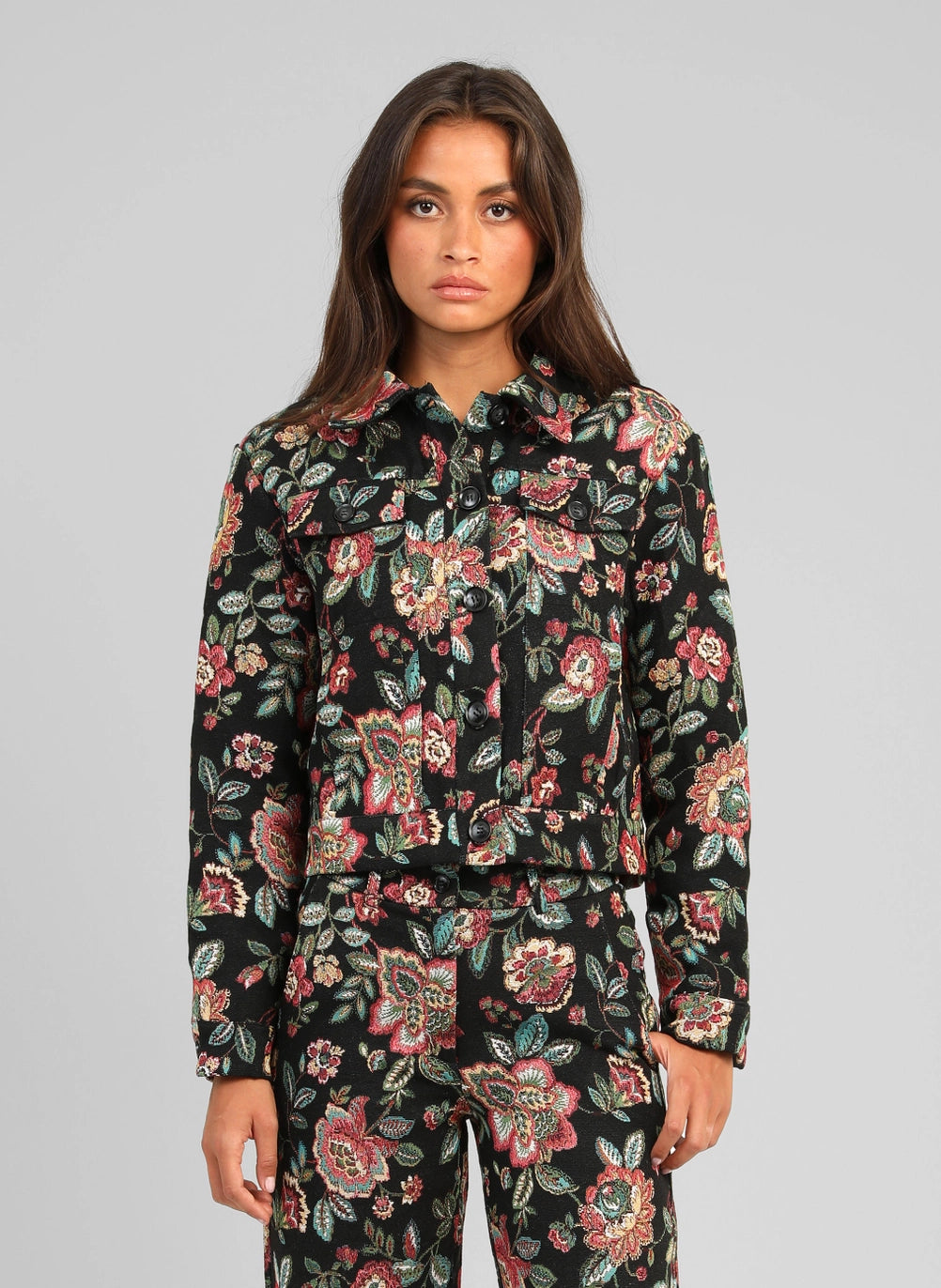 Ange Paris Jacquard-Jacke HALINO Blumenprint Schwarz