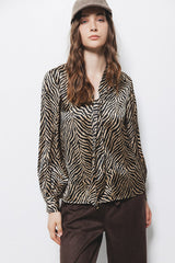 Lanidor Bluse mit Zebramuster & V-Ausschnitt - Schluppe  - Camel - Schwarz