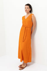 Lanidor Kleid mit Gürtel und V-Ausschnitt Orange