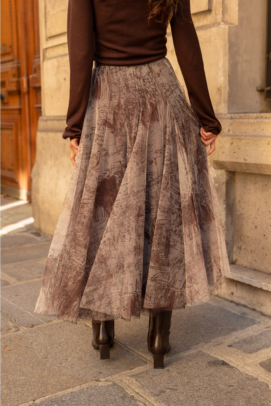 Langer Tüllrück mit Toile de Jouy Druck - Taupe - Choklate Paris