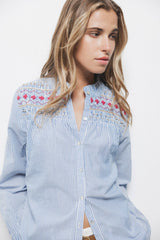 Lanidor Bluse mit Stickerei Gestreift Runder Ausschnitt