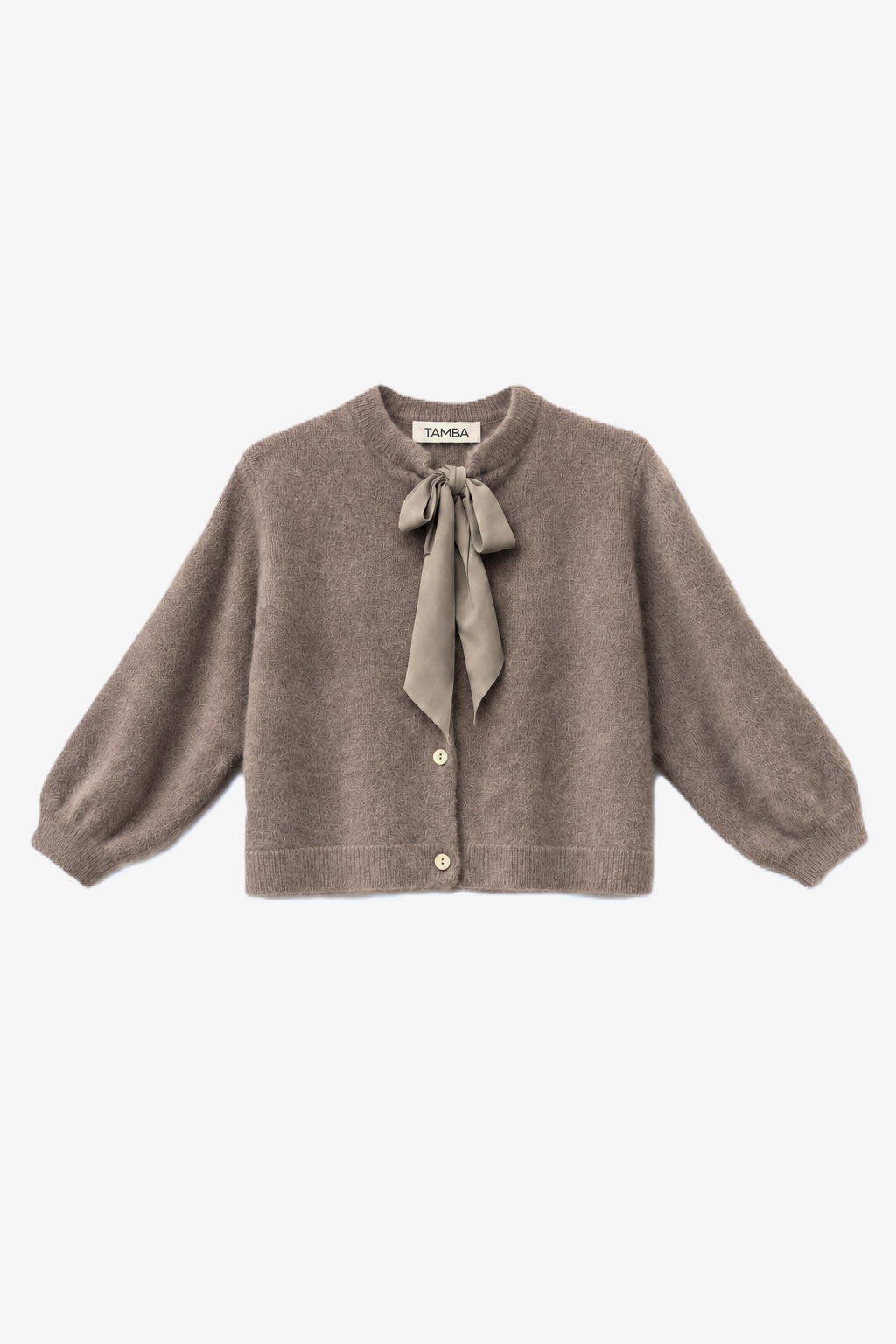 Tamba Flauschige Strickjacke mit Schluppen-Kragen Taupe - Helles Braun