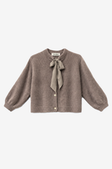Tamba Flauschige Strickjacke mit Schluppen-Kragen Taupe - Helles Braun