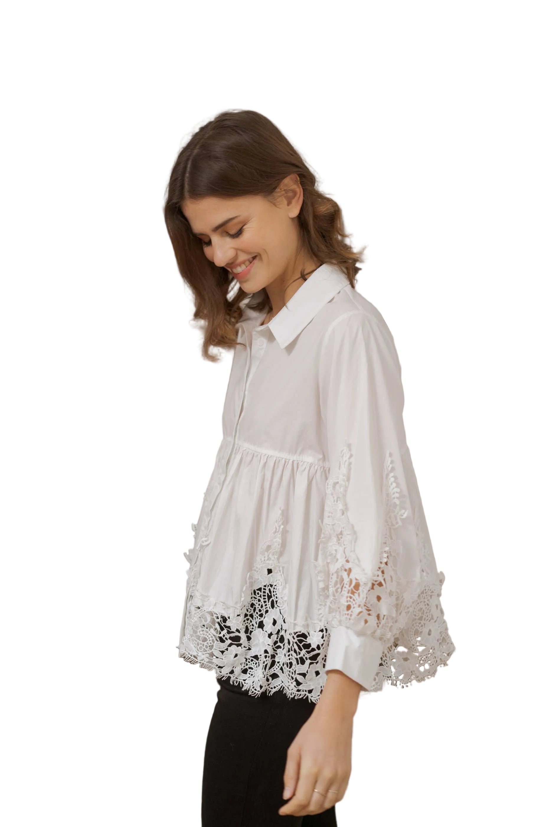 Choklate Paris Baumwollbluse Aimie Guipurespitze - Weiß