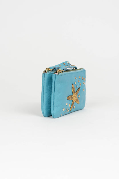 Leder-Geldbörse mit Seestern - leuchtendes Blau - Piti Cuiti