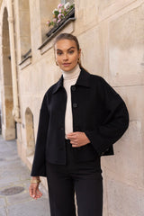 Attentif Paris handgefertigte kurze Wolljacke Schwarz