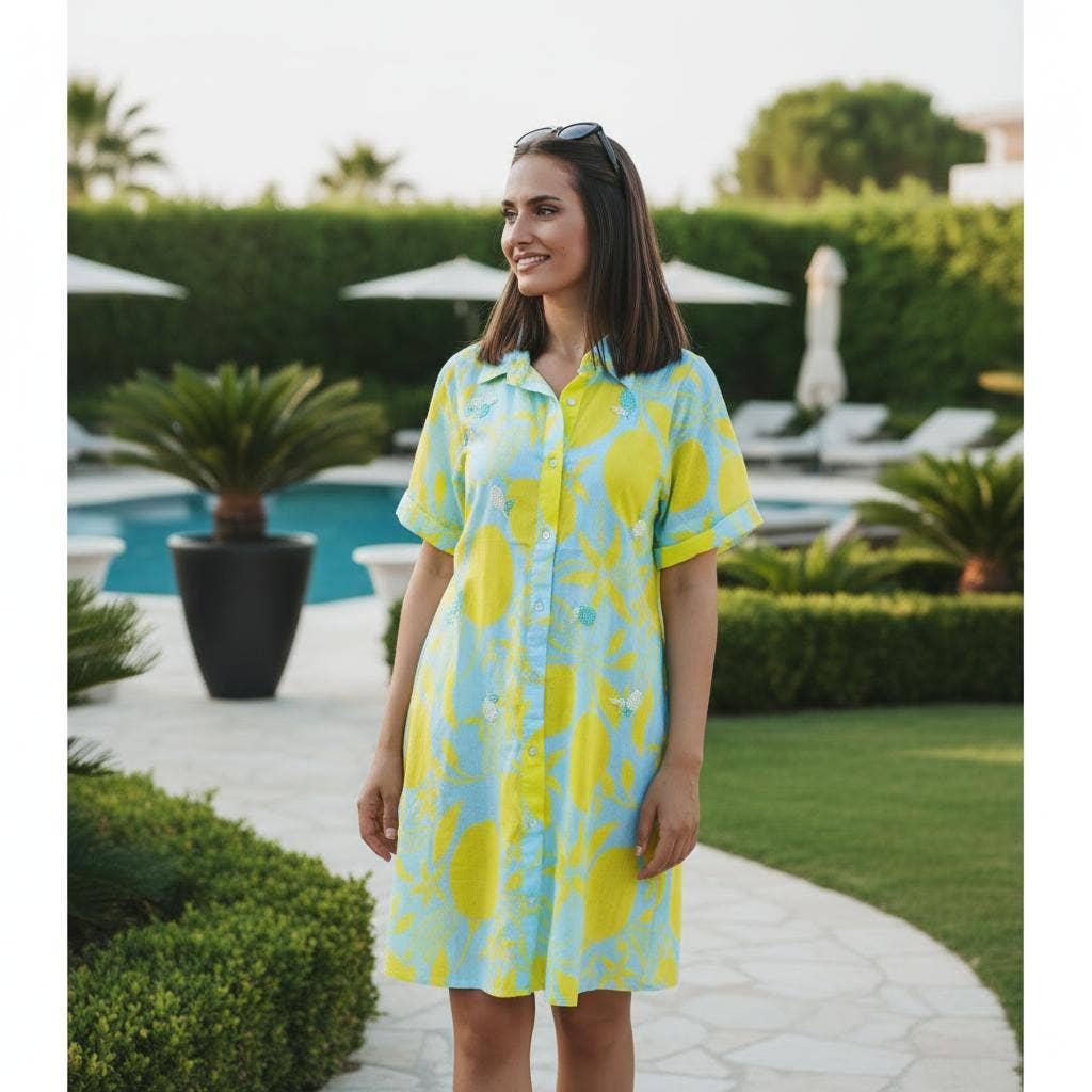 Isla Bonita by SIGRIS Hemdblusenkleid 100% Baumwolle Gelb